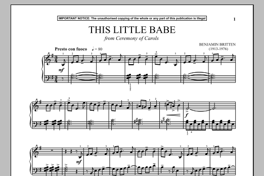 Download Benjamin Britten A Ceremony Of Carols, Op. 28, This Little Babe Sheet Music and learn how to play Piano PDF digital score in minutes