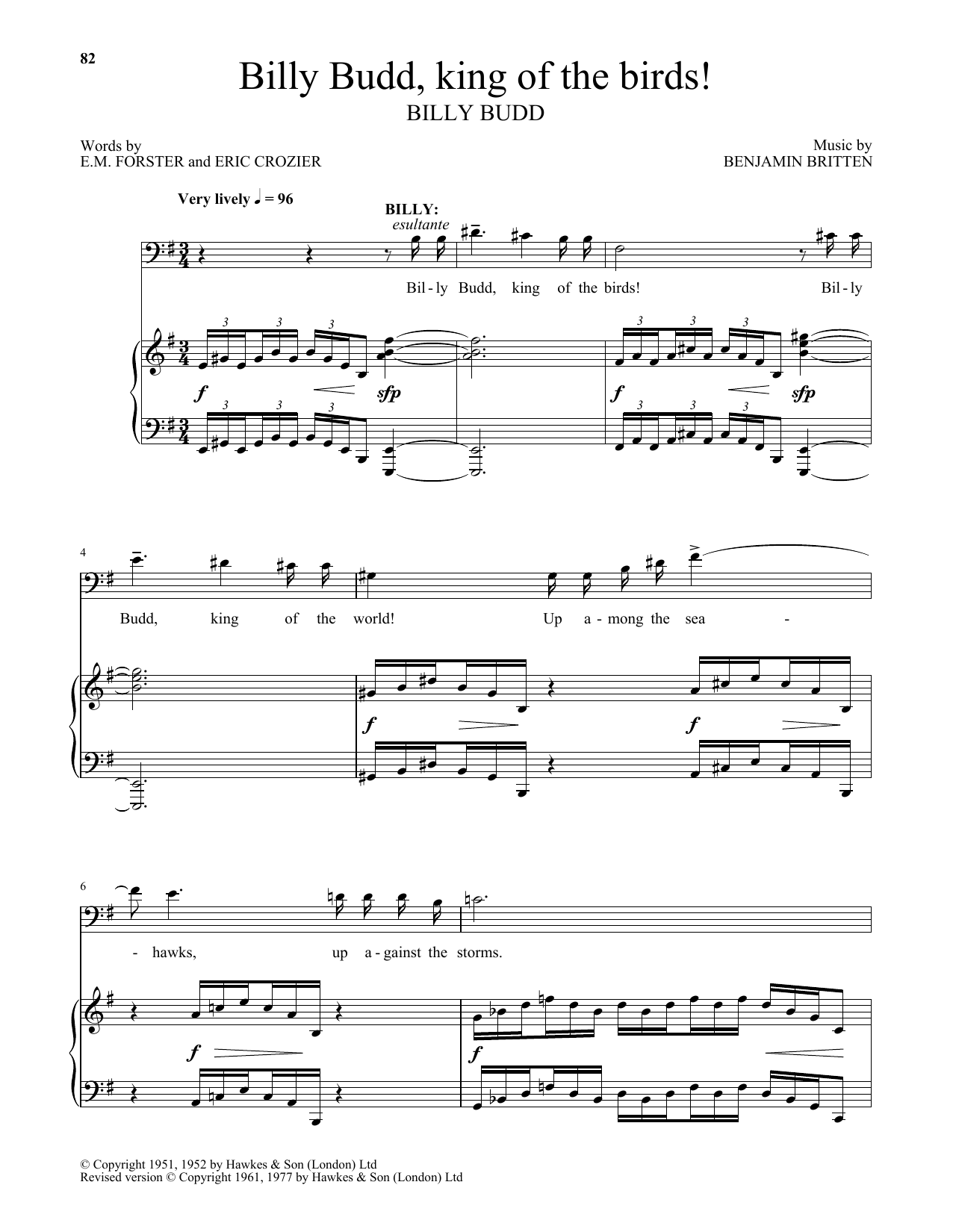 Download Eric Crozier Billy Budd, King Of The Birds! Sheet Music and learn how to play Piano & Vocal PDF digital score in minutes