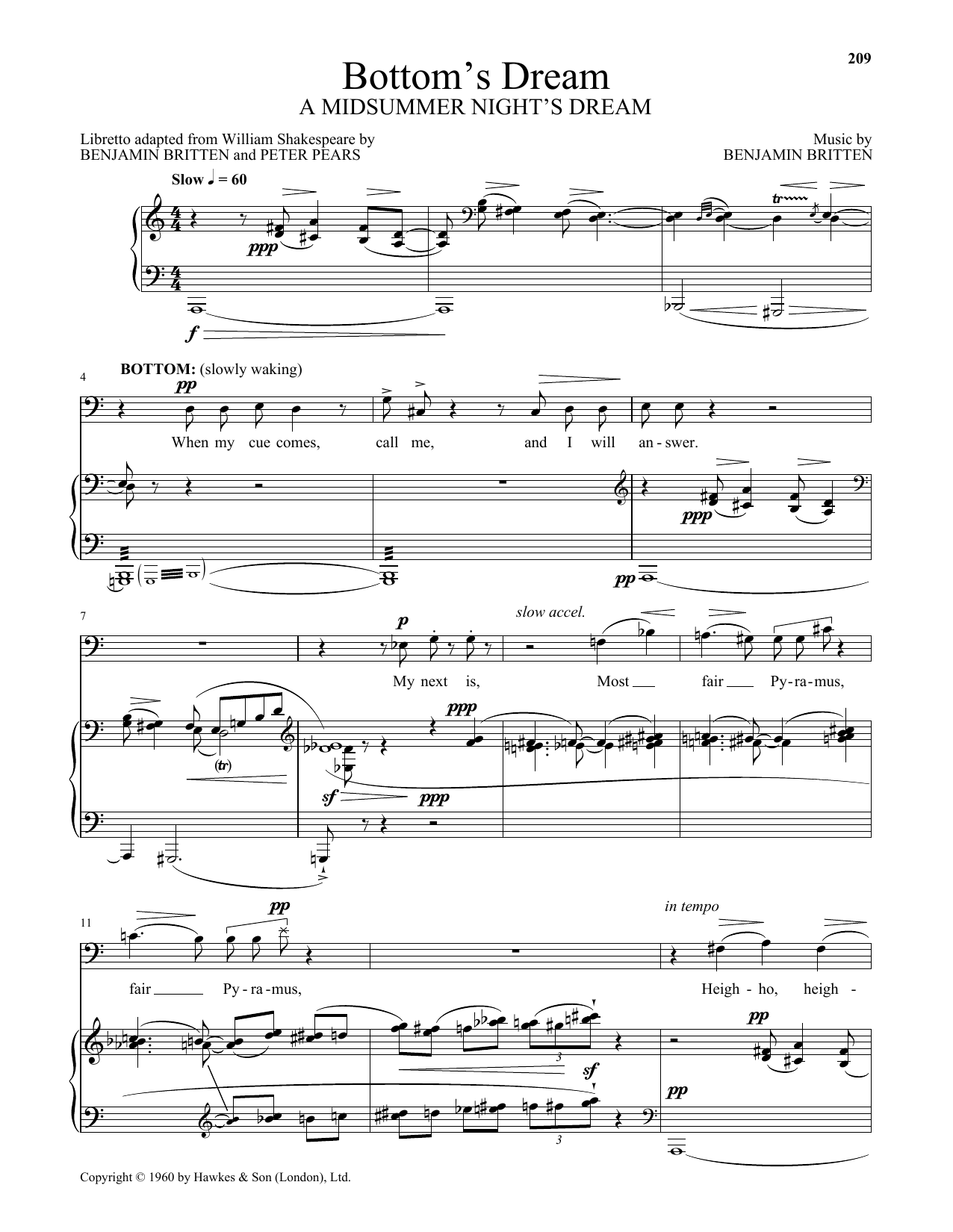 Download Benjamin Britten Bottom's Dream Sheet Music and learn how to play Piano & Vocal PDF digital score in minutes