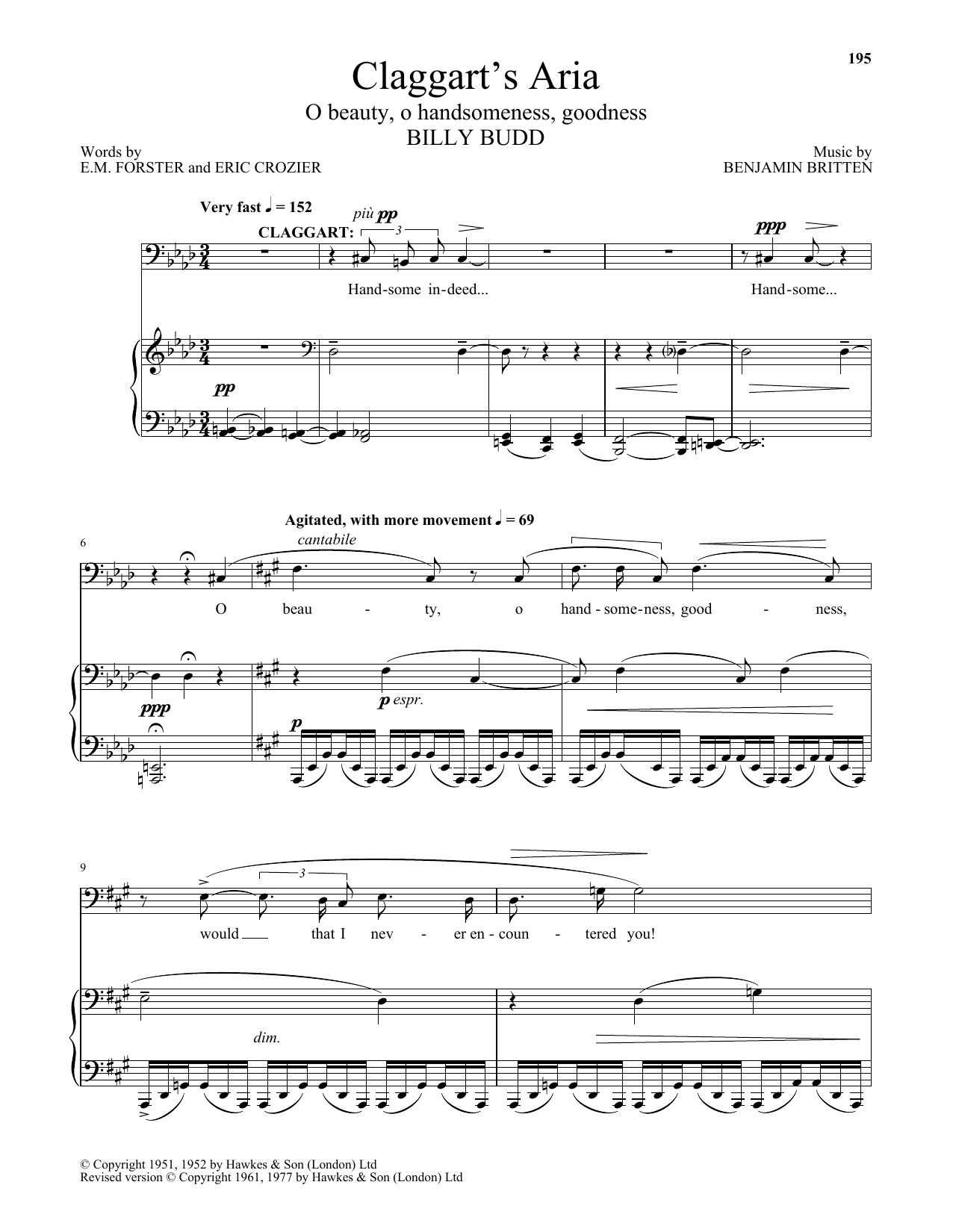 Download Benjamin Britten Claggart's Aria (O Beauty, O Handsomeness, Goodness) Sheet Music and learn how to play Piano & Vocal PDF digital score in minutes