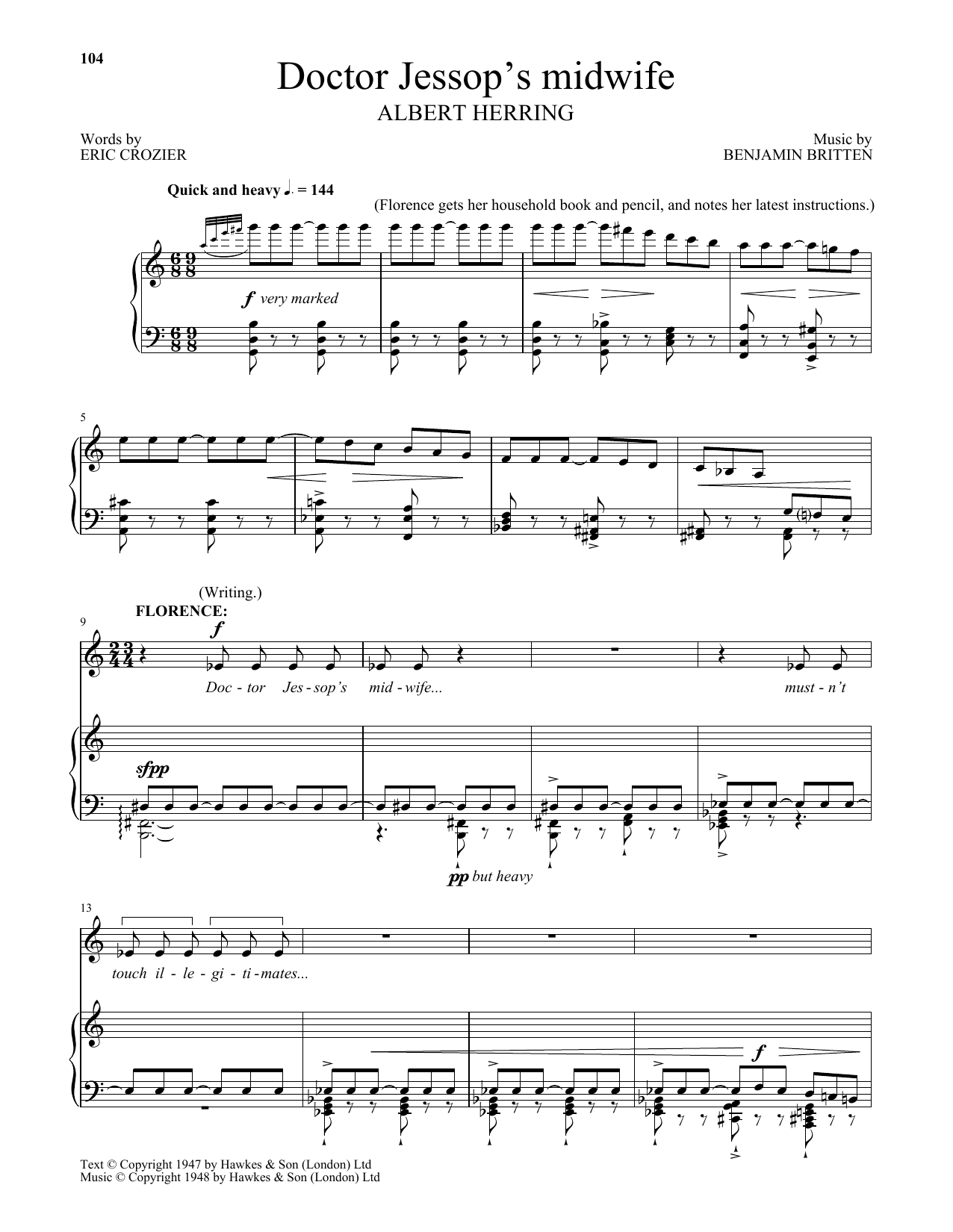 Download Benjamin Britten Doctor Jessop's Midwife Sheet Music and learn how to play Piano & Vocal PDF digital score in minutes