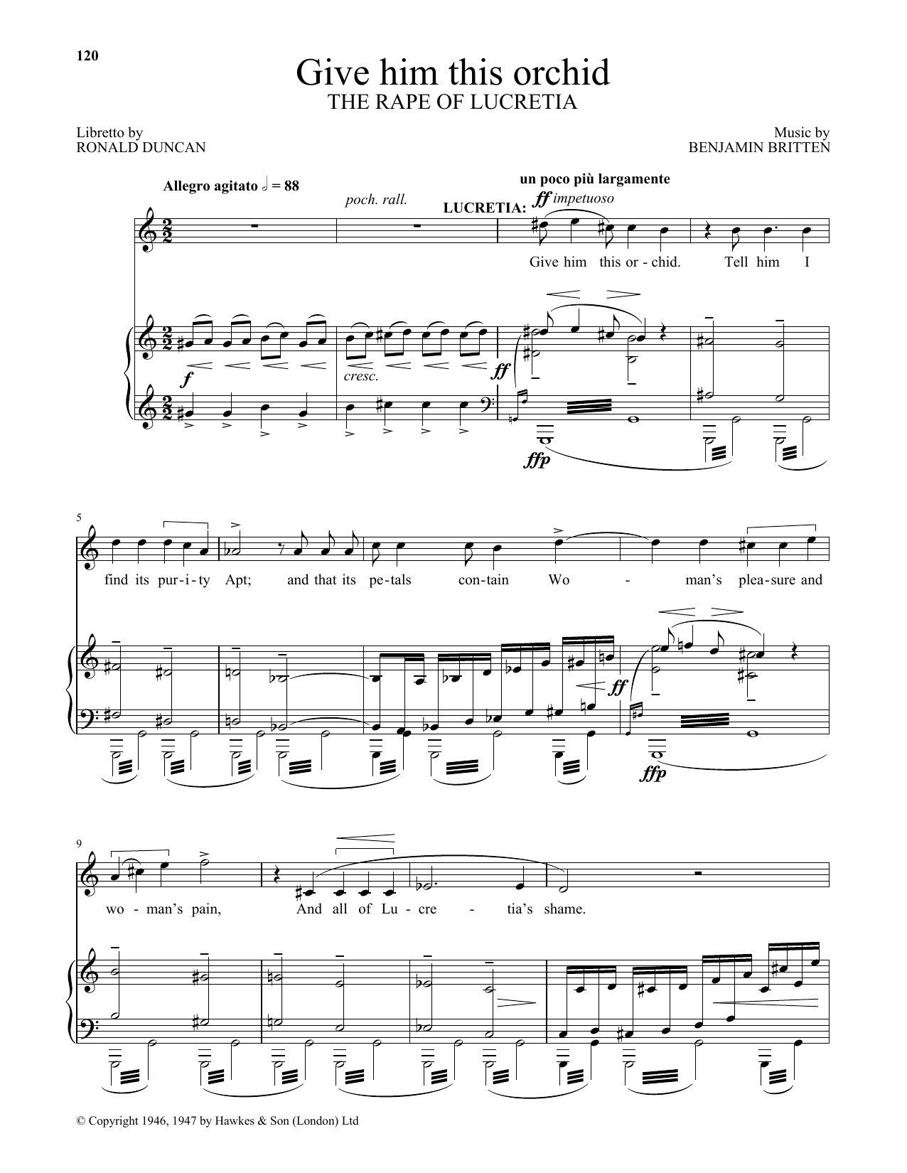 Download Benjamin Britten Give him this orchid (from The Rape Of Lucretia) Sheet Music and learn how to play Piano & Vocal PDF digital score in minutes