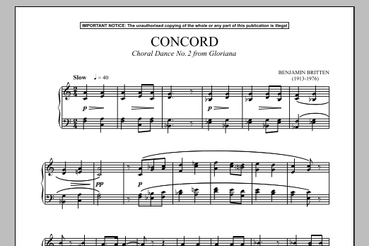Download Benjamin Britten Gloriana, Choral Dance No. 2 (Concord) Sheet Music and learn how to play Piano PDF digital score in minutes