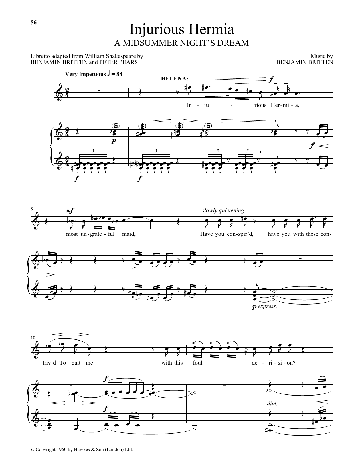 Download Benjamin Britten Injurious Hermia (from A Midsummer Night's Dream) Sheet Music and learn how to play Piano & Vocal PDF digital score in minutes