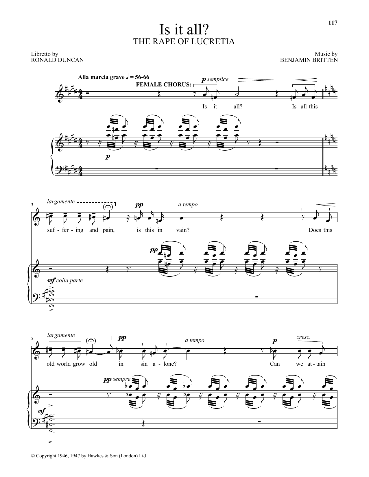 Download Benjamin Britten Is it all? (from The Rape Of Lucretia) Sheet Music and learn how to play Piano & Vocal PDF digital score in minutes