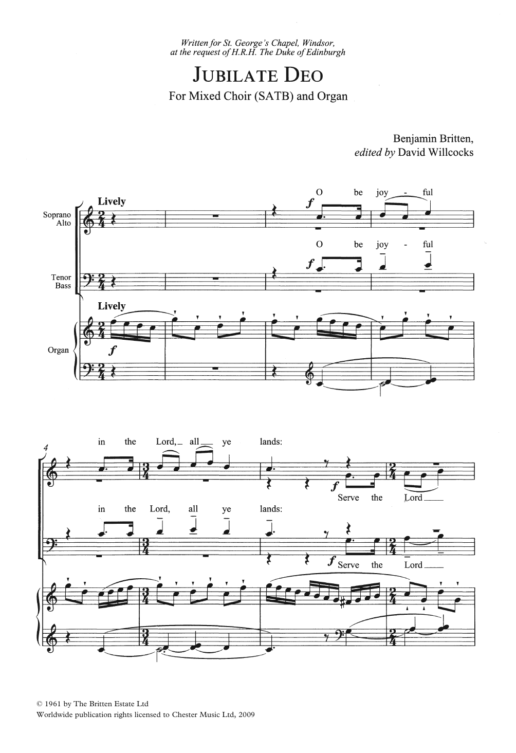 Download Benjamin Britten Jubilate Deo In C Major Sheet Music and learn how to play Choir PDF digital score in minutes