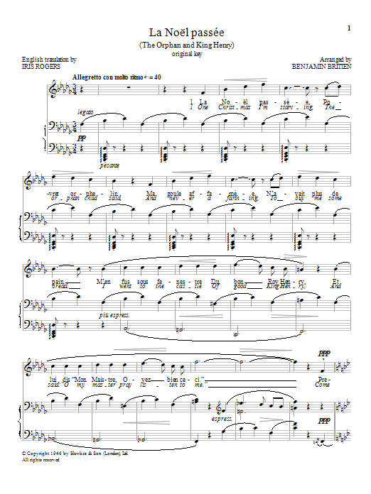 Download Benjamin Britten La Noël passée Sheet Music and learn how to play Piano & Vocal PDF digital score in minutes