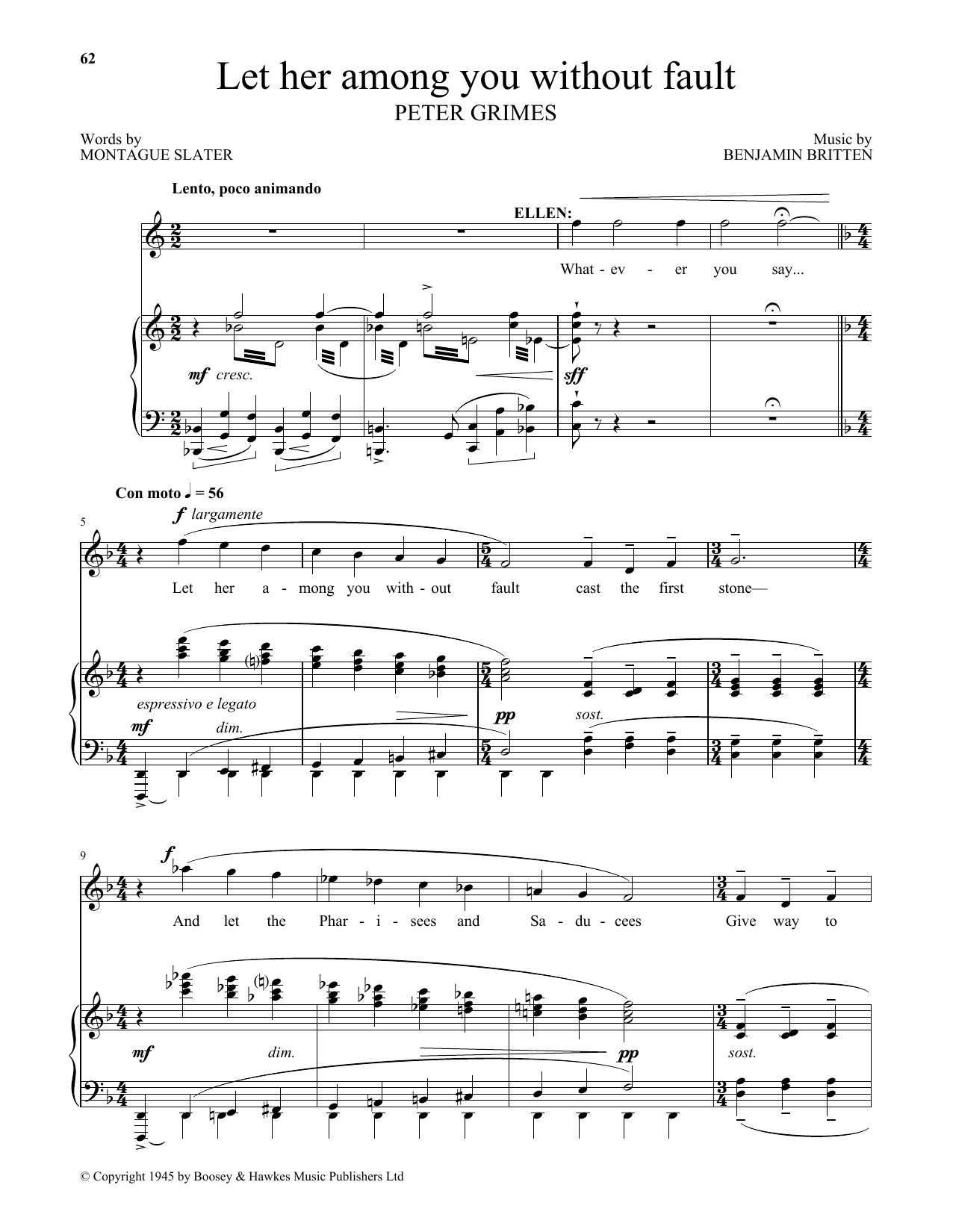 Download Benjamin Britten Let her among you without fault (from Peter Grimes) Sheet Music and learn how to play Piano & Vocal PDF digital score in minutes