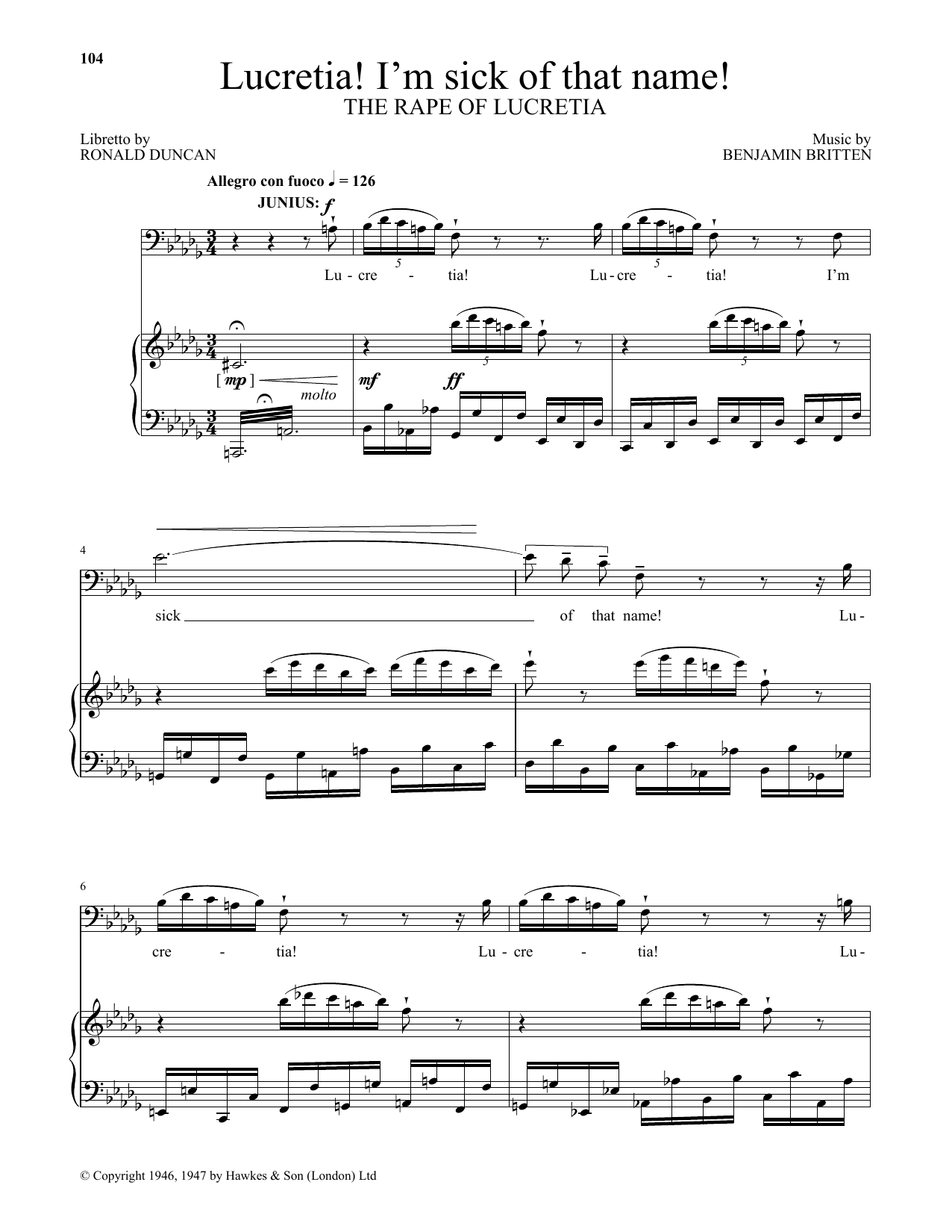 Download Benjamin Britten Lucretia! I'm sick of that name! (from The Rape Of Lucretia) Sheet Music and learn how to play Piano & Vocal PDF digital score in minutes