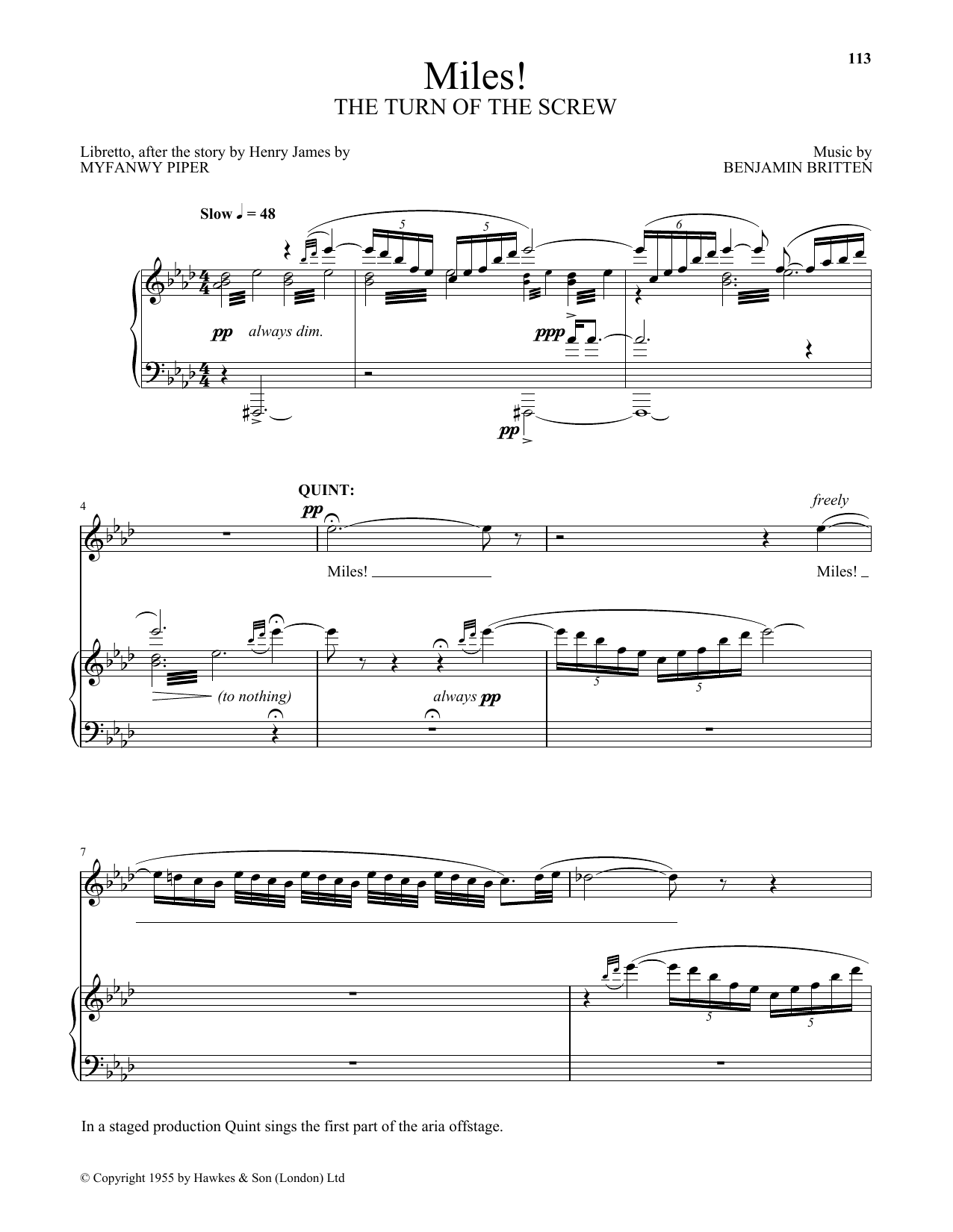 Download Benjamin Britten Miles! (from The Turn Of The Screw) Sheet Music and learn how to play Piano & Vocal PDF digital score in minutes