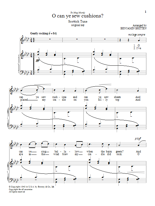 Download Benjamin Britten O can ye sew cushions? Sheet Music and learn how to play Piano & Vocal PDF digital score in minutes