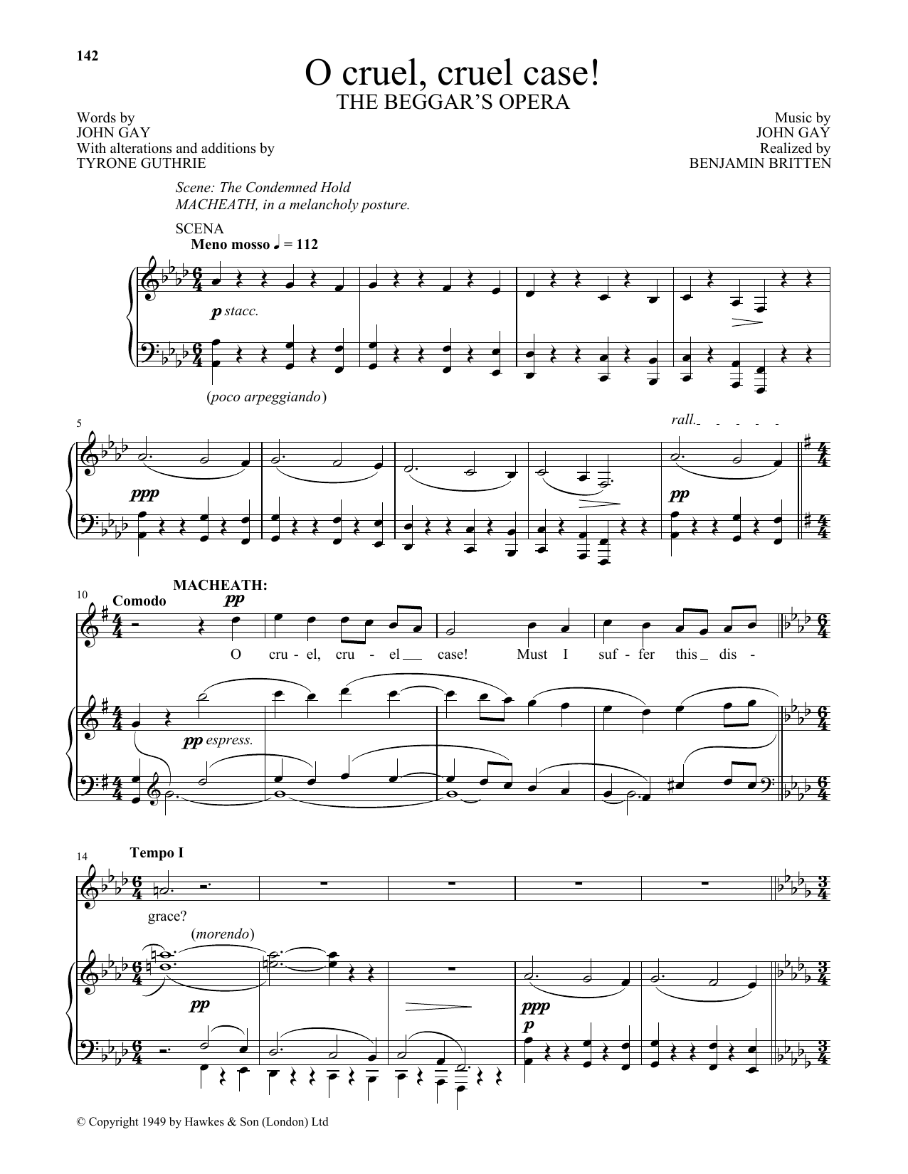 Download Benjamin Britten O Cruel, Cruel Case! Sheet Music and learn how to play Piano & Vocal PDF digital score in minutes