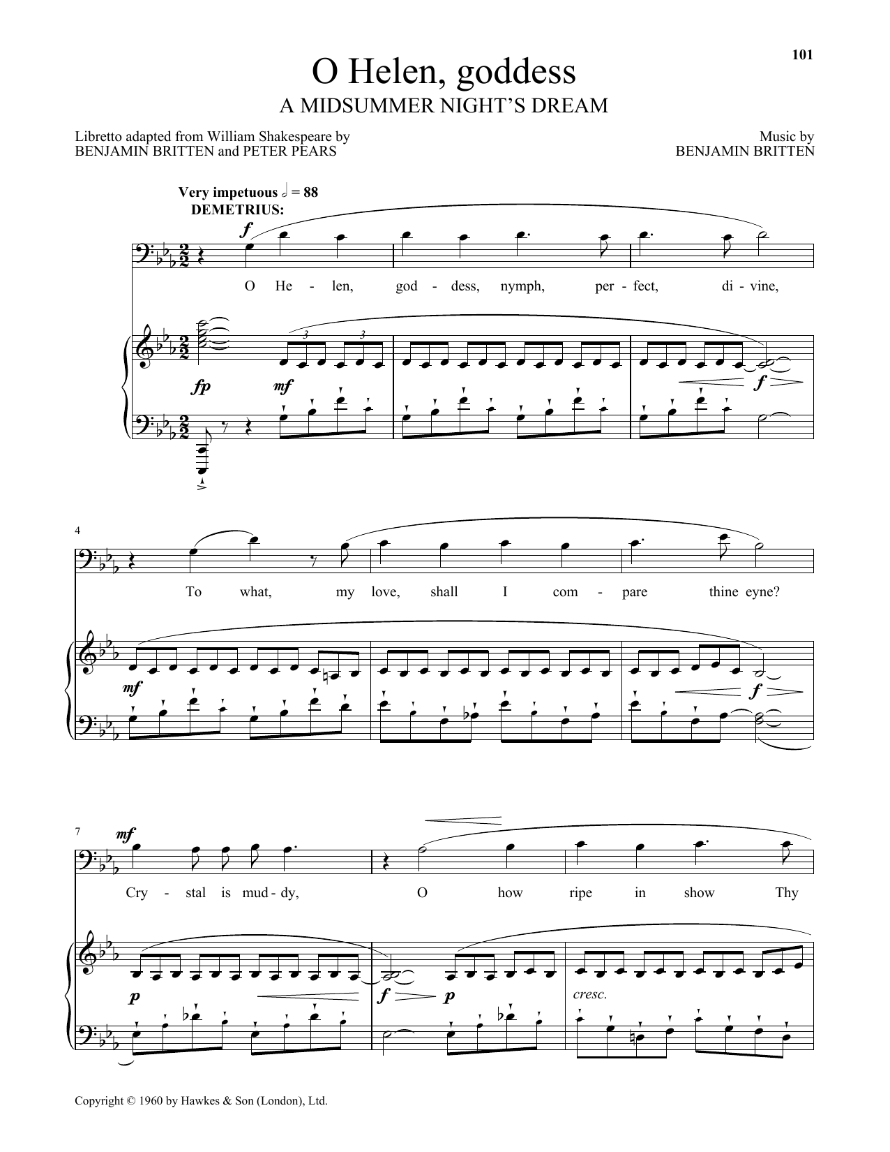 Download Benjamin Britten O Helen, goddess (from A Midsummer Night's Dream) Sheet Music and learn how to play Piano & Vocal PDF digital score in minutes