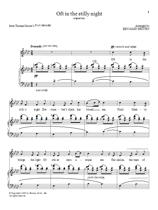Download Benjamin Britten Oft in the stilly night Sheet Music and learn how to play Piano & Vocal PDF digital score in minutes