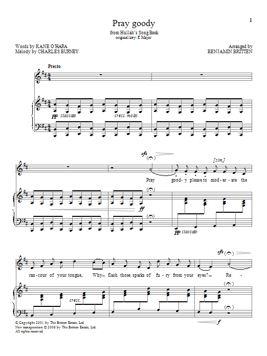 Download Benjamin Britten Pray goody Sheet Music and learn how to play Piano & Vocal PDF digital score in minutes