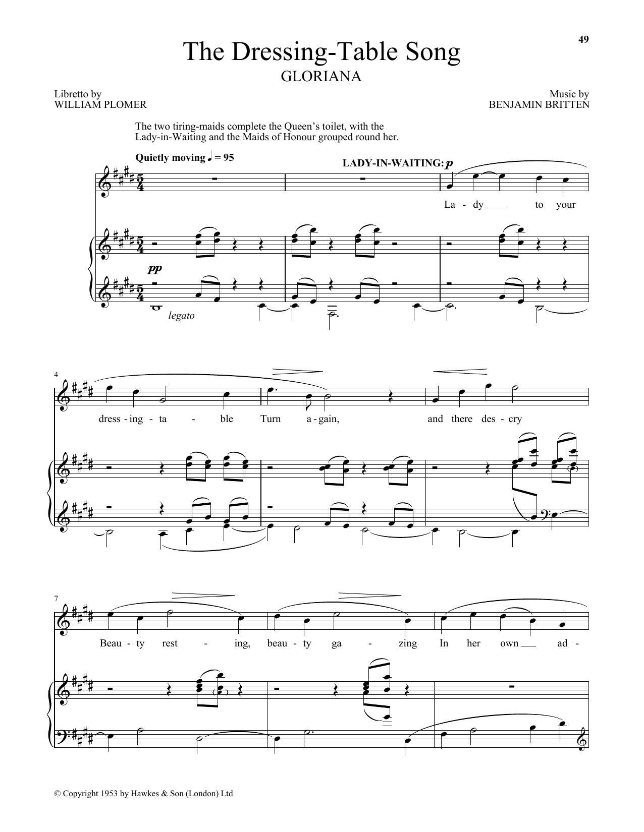 Download Benjamin Britten The Dressing-Table Song (from Gloriana) Sheet Music and learn how to play Piano & Vocal PDF digital score in minutes