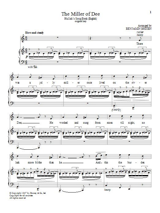 Download Benjamin Britten The Miller of Dee Sheet Music and learn how to play Piano & Vocal PDF digital score in minutes