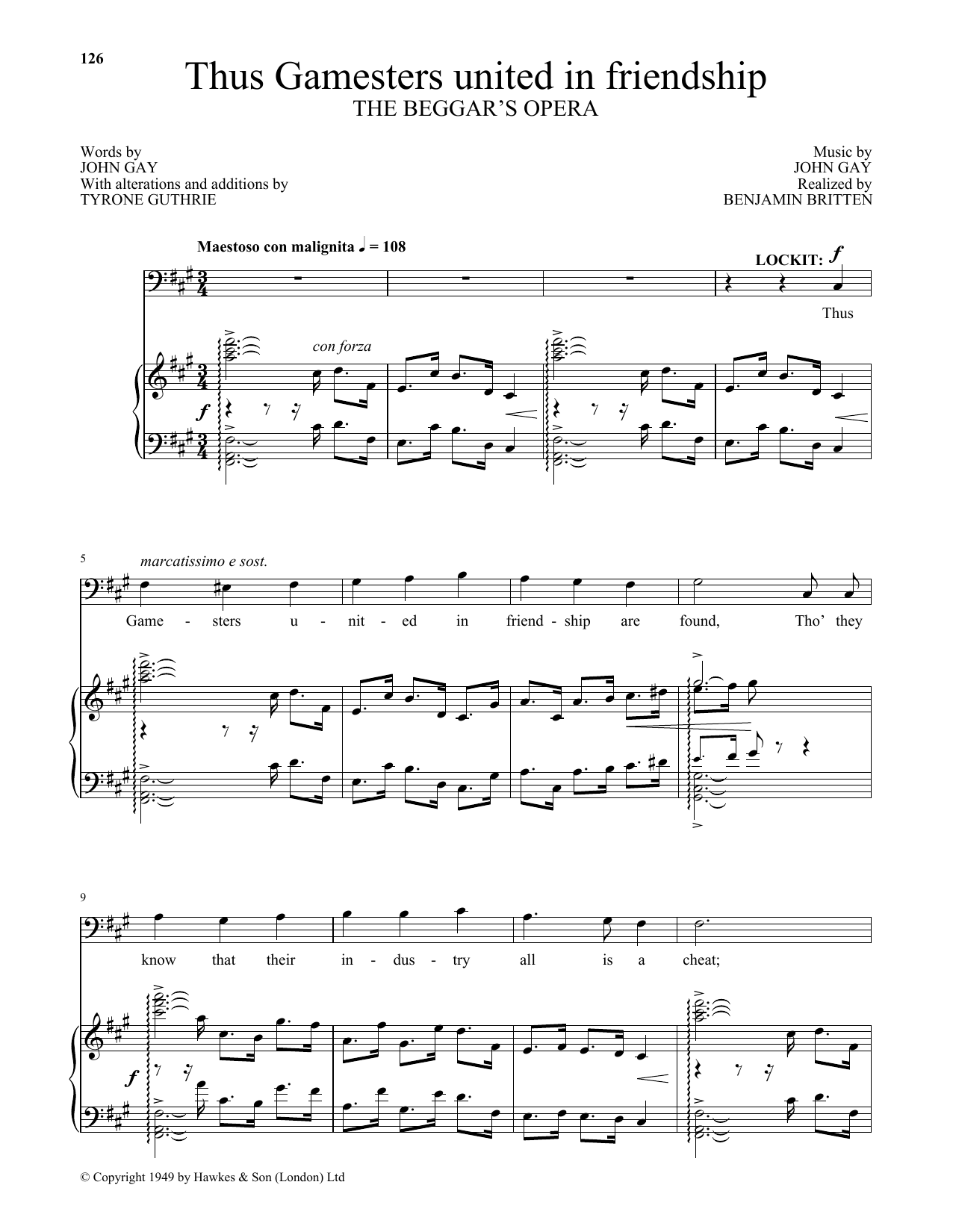 Download Benjamin Britten Thus Gamesters united in friendship (from The Beggar's Opera) Sheet Music and learn how to play Piano & Vocal PDF digital score in minutes