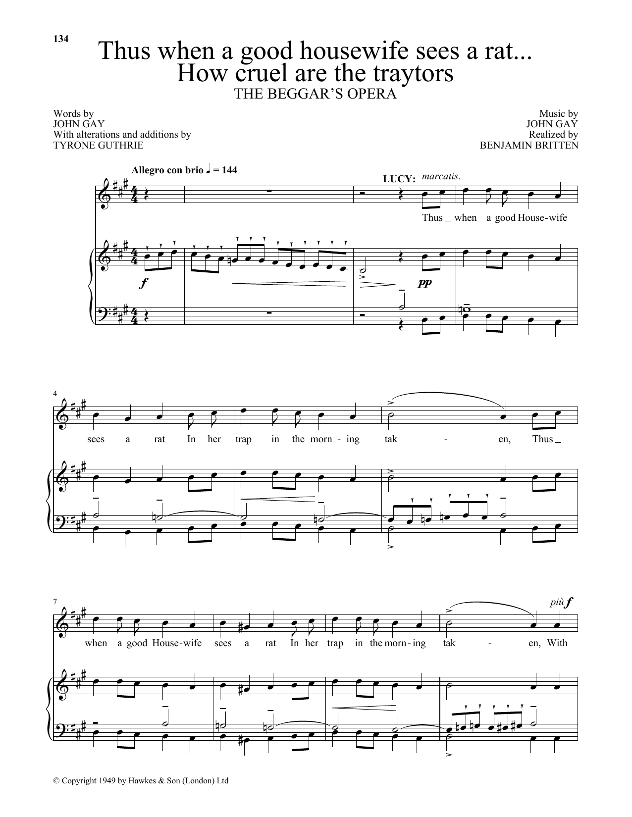 Download Benjamin Britten Thus when A good housewife sees a rat...How cruel are the traytors (from The Beg Sheet Music and learn how to play Piano & Vocal PDF digital score in minutes