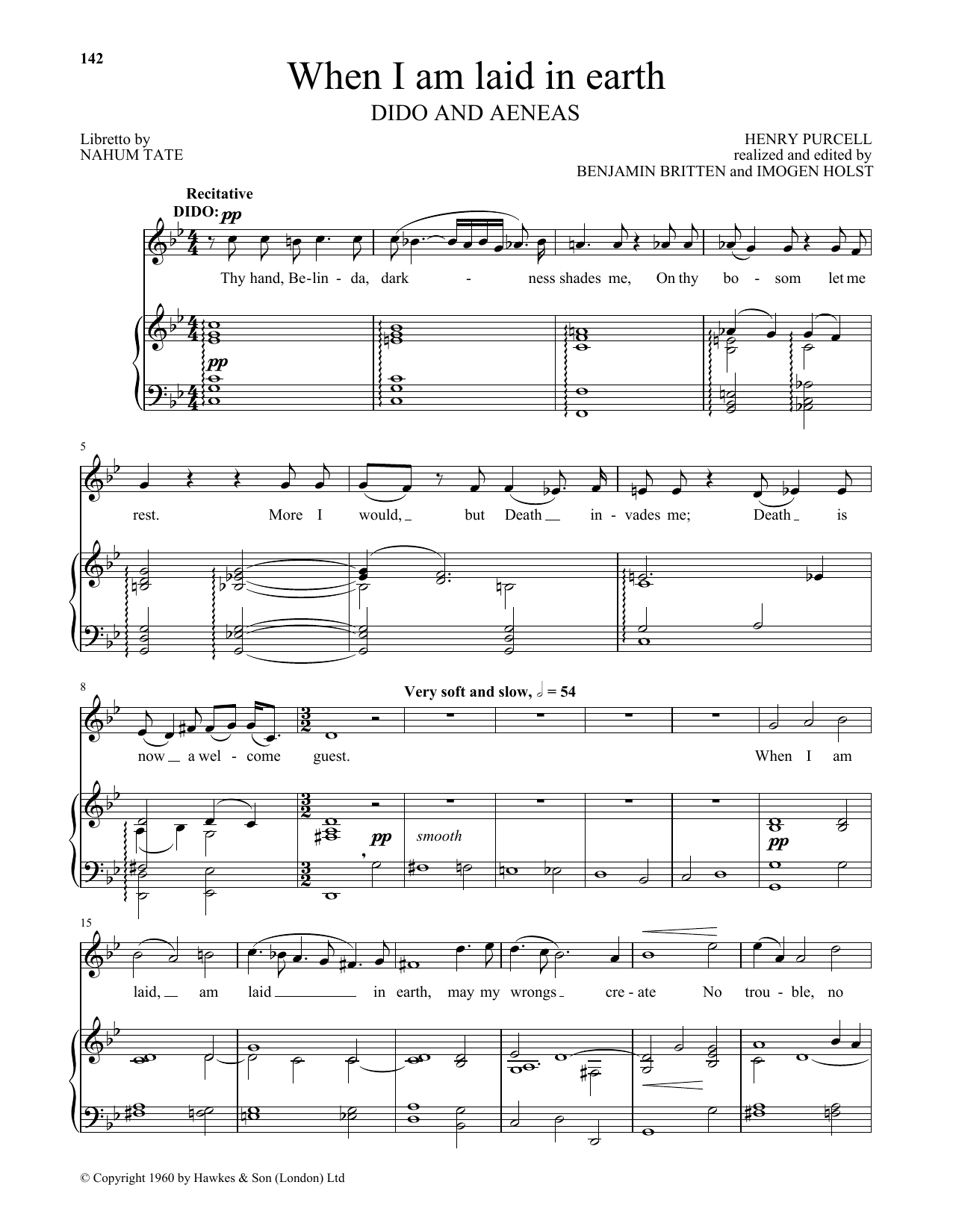 Download Benjamin Britten When I am laid in earth (from Dido and Aeneas) Sheet Music and learn how to play Piano & Vocal PDF digital score in minutes