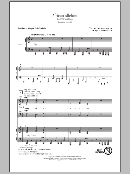 Download Benjamin Harlan African Alleluia Sheet Music and learn how to play TTBB Choir PDF digital score in minutes