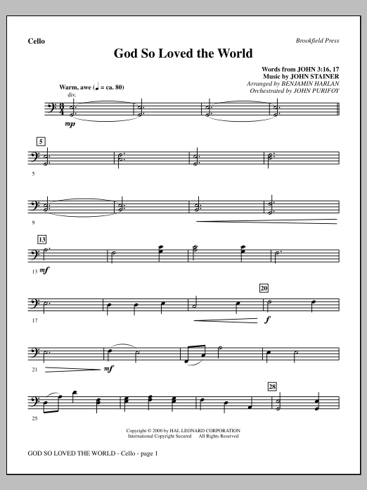 Download Benjamin Harlan God So Loved The World Chamber Orchestra - Cello Sheet Music and learn how to play Choir Instrumental Pak PDF digital score in minutes