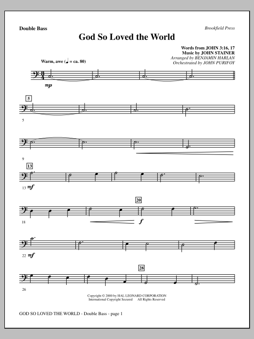 Download Benjamin Harlan God So Loved The World Chamber Orchestra - Double Bass Sheet Music and learn how to play Choir Instrumental Pak PDF digital score in minutes