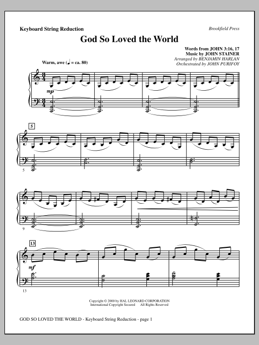 Download Benjamin Harlan God So Loved The World Chamber Orchestra - Keyboard String Reduction Sheet Music and learn how to play Choir Instrumental Pak PDF digital score in minutes