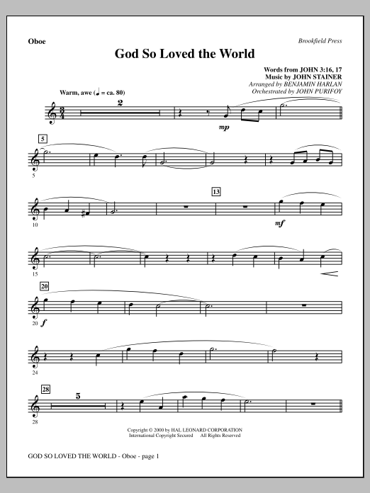Download Benjamin Harlan God So Loved The World Chamber Orchestra - Oboe Sheet Music and learn how to play Choir Instrumental Pak PDF digital score in minutes