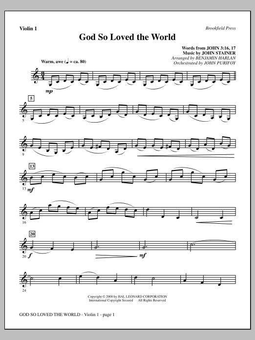 Download Benjamin Harlan God So Loved The World Chamber Orchestra - Violin 1 Sheet Music and learn how to play Choir Instrumental Pak PDF digital score in minutes
