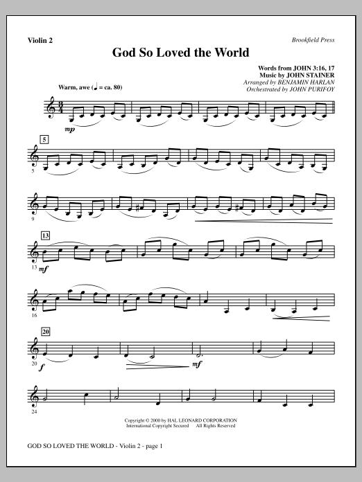 Download Benjamin Harlan God So Loved The World Chamber Orchestra - Violin 2 Sheet Music and learn how to play Choir Instrumental Pak PDF digital score in minutes