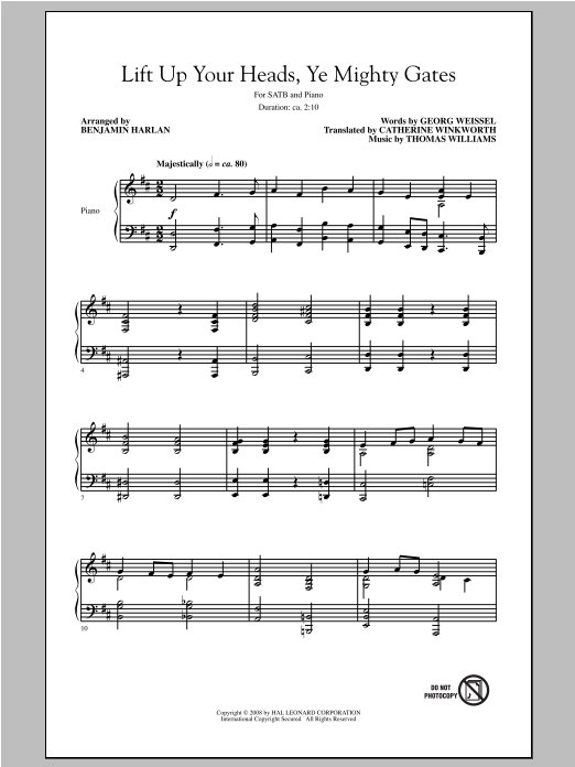 Download Thomas Williams Lift Up Your Heads, Ye Mighty Gates (arr. Benjamin Harlan) Sheet Music and learn how to play SATB PDF digital score in minutes