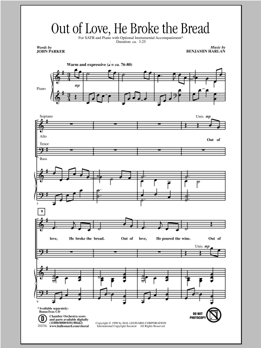 Download Benjamin Harlan Out Of Love, He Broke The Bread Sheet Music and learn how to play SATB PDF digital score in minutes