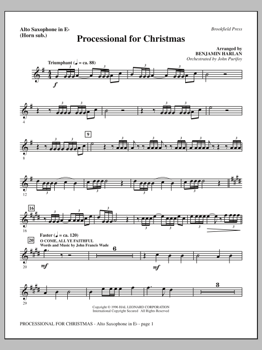 Download Benjamin Harlan Processional For Christmas - Alto Sax (sub. Horn) Sheet Music and learn how to play Choir Instrumental Pak PDF digital score in minutes