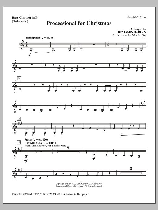 Download Benjamin Harlan Processional For Christmas - Bass Clarinet (sub. Tuba) Sheet Music and learn how to play Choir Instrumental Pak PDF digital score in minutes