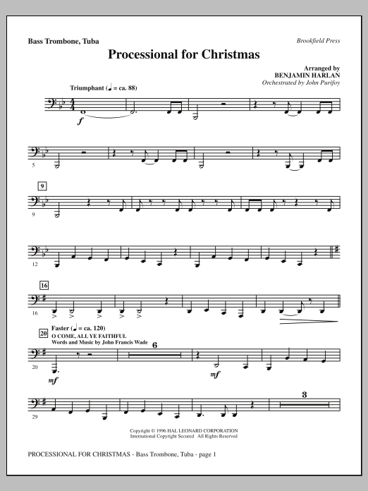 Download Benjamin Harlan Processional For Christmas - Bass Trombone/Tuba Sheet Music and learn how to play Choir Instrumental Pak PDF digital score in minutes