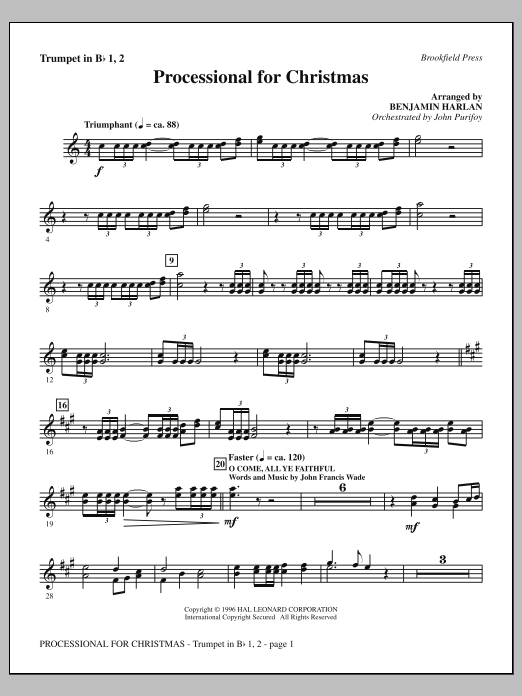 Download Benjamin Harlan Processional For Christmas - Bb Trumpet 1,2 Sheet Music and learn how to play Choir Instrumental Pak PDF digital score in minutes