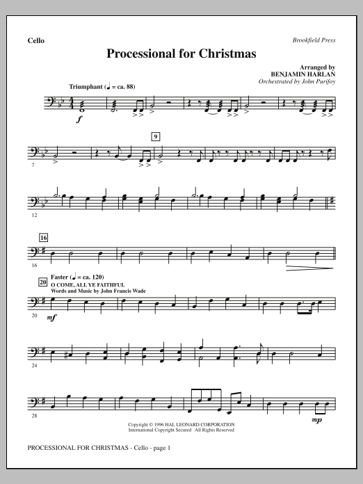 Download Benjamin Harlan Processional For Christmas - Cello Sheet Music and learn how to play Choir Instrumental Pak PDF digital score in minutes