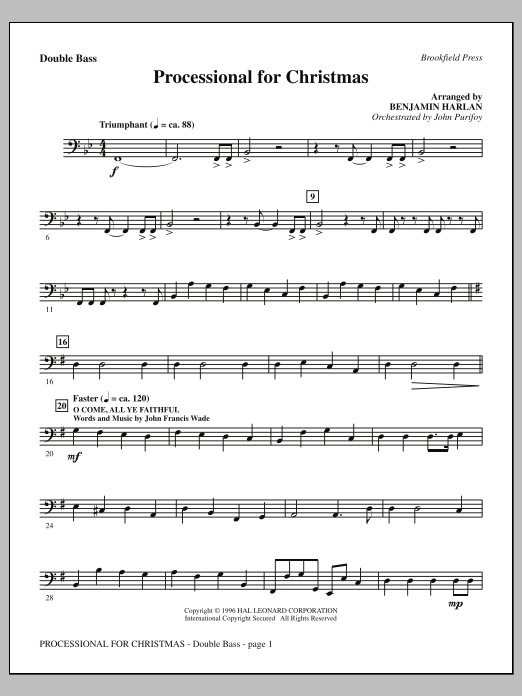 Download Benjamin Harlan Processional For Christmas - Double Bass Sheet Music and learn how to play Choir Instrumental Pak PDF digital score in minutes