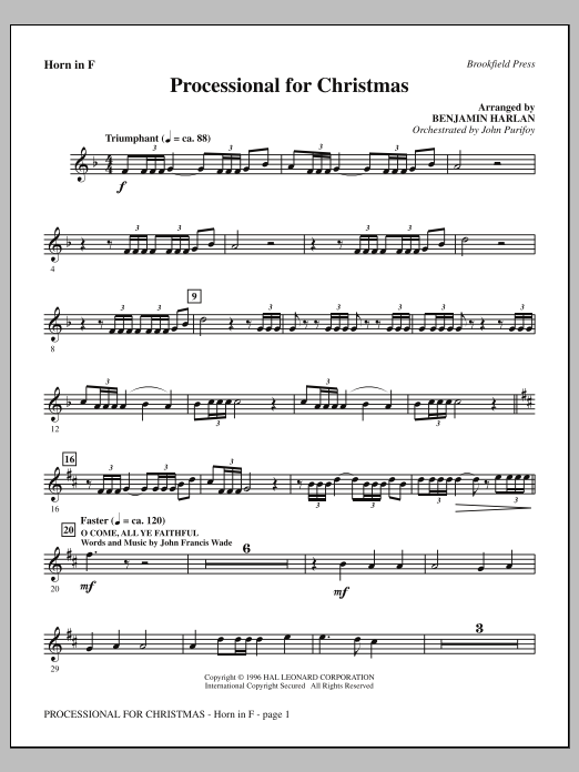 Download Benjamin Harlan Processional For Christmas - F Horn Sheet Music and learn how to play Choir Instrumental Pak PDF digital score in minutes