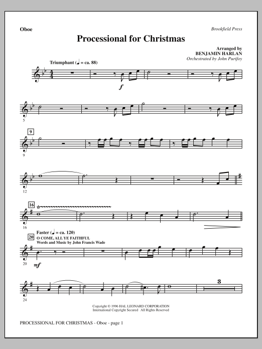 Download Benjamin Harlan Processional For Christmas - Oboe Sheet Music and learn how to play Choir Instrumental Pak PDF digital score in minutes