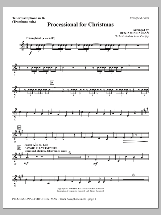 Download Benjamin Harlan Processional For Christmas - Tenor Sax (sub. Trombone) Sheet Music and learn how to play Choir Instrumental Pak PDF digital score in minutes