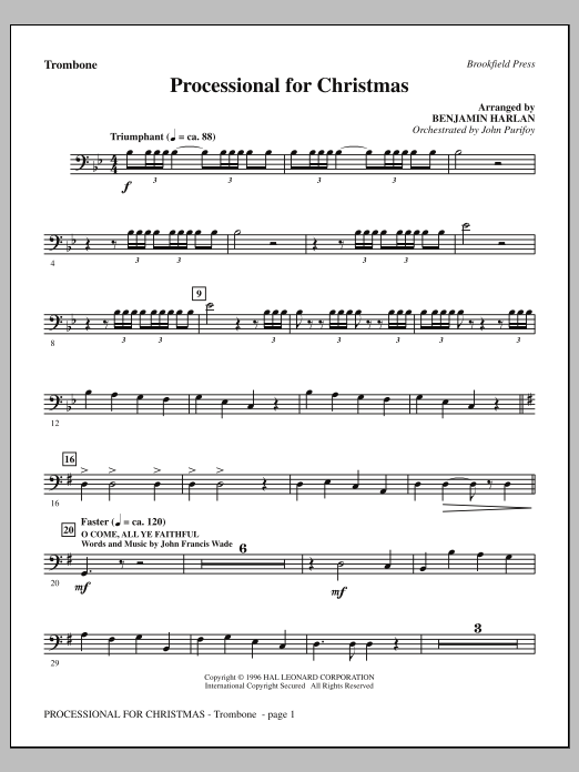 Download Benjamin Harlan Processional For Christmas - Trombone Sheet Music and learn how to play Choir Instrumental Pak PDF digital score in minutes
