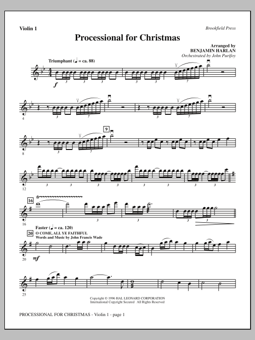 Download Benjamin Harlan Processional For Christmas - Violin 1 Sheet Music and learn how to play Choir Instrumental Pak PDF digital score in minutes