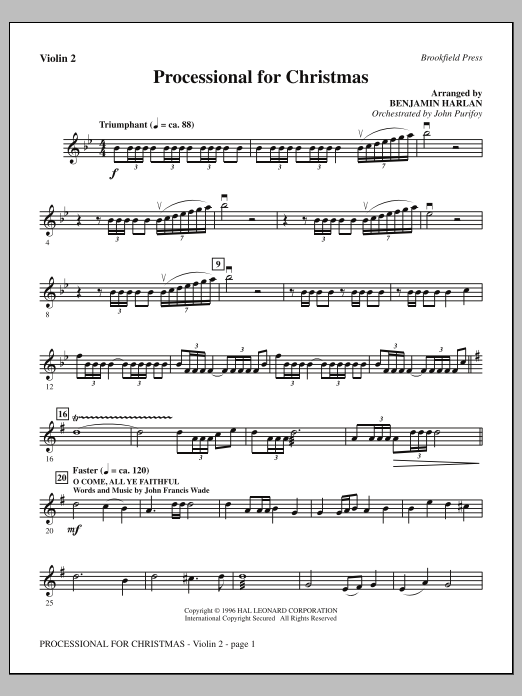 Download Benjamin Harlan Processional For Christmas - Violin 2 Sheet Music and learn how to play Choir Instrumental Pak PDF digital score in minutes