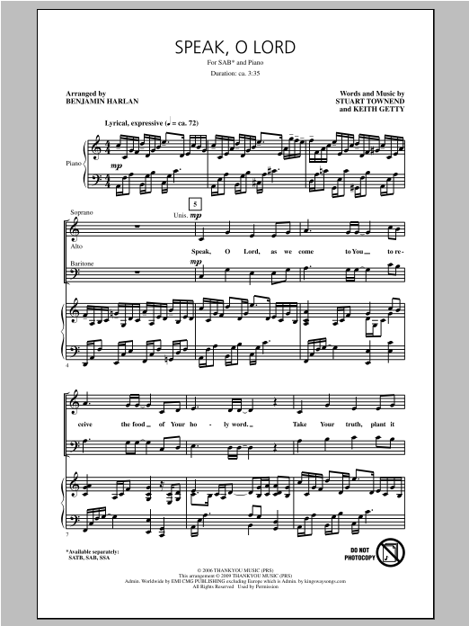 Download Benjamin Harlan Speak O Lord Sheet Music and learn how to play SSA PDF digital score in minutes