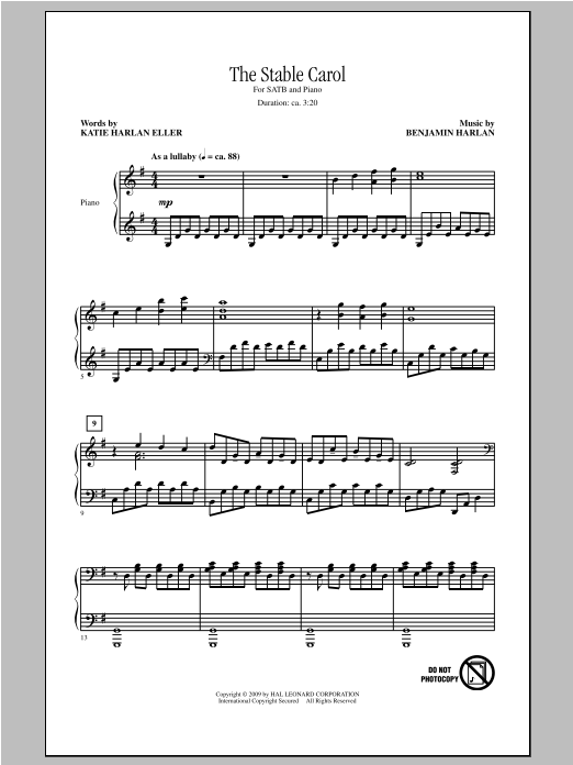 Download Benjamin Harlan The Stable Carol Sheet Music and learn how to play SATB PDF digital score in minutes