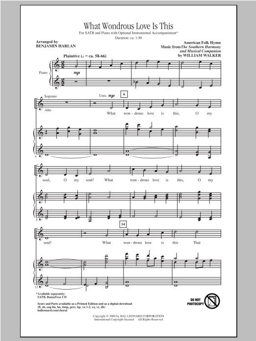 Download Traditional What Wondrous Love Is This (arr. Benjamin Harlan) Sheet Music and learn how to play SATB PDF digital score in minutes