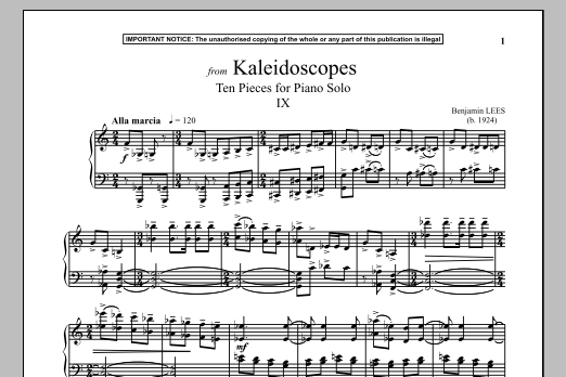 Download Benjamin Lees Kaleidoscopes, Ten Pieces For Piano Solo, IX. Sheet Music and learn how to play Piano PDF digital score in minutes