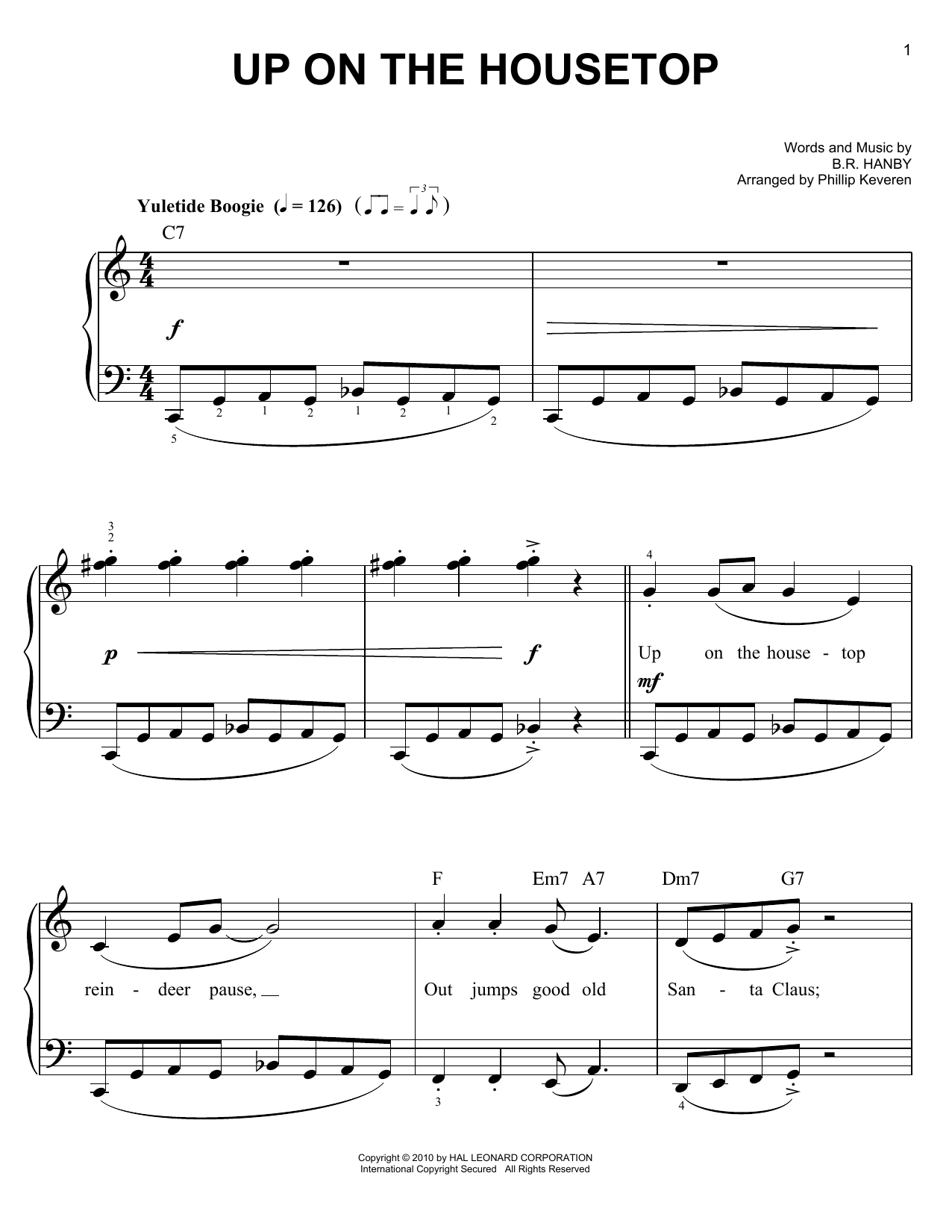 Download B.R. Hanby Up On The Housetop Sheet Music and learn how to play Easy Piano PDF digital score in minutes